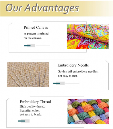 Kit de broderie KAMIERFA, DIY, fir de mătase Ginkgo, 50x50 cm [5]