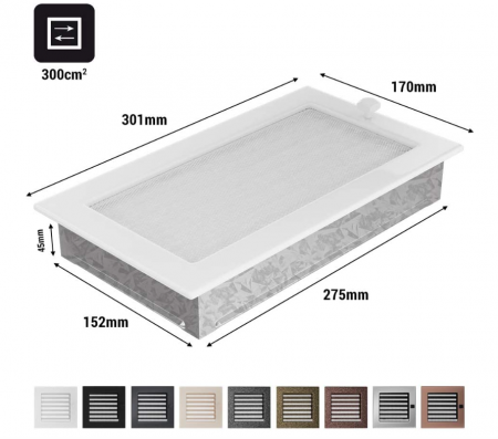 Kratki Grătar de ventilație pentru șemineu, 17 x 30 cm, alb cu obloane [5]