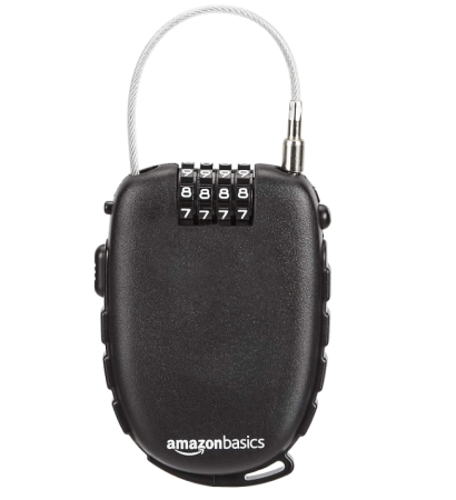 TOATE PRODUSELE - Lacăt cu cablu retractabil Amazon Basics, 4 cifre, negru