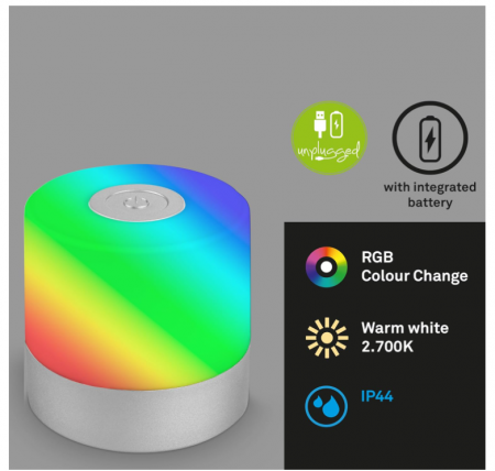 Lampă de masă LED fără fir cu touch BRILONER, RGB+W, 7 x 7 cm [2]