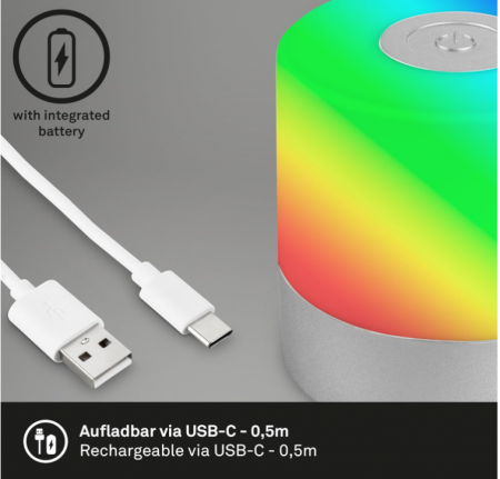 Lampă de masă LED fără fir cu touch BRILONER, RGB+W, 7 x 7 cm [5]