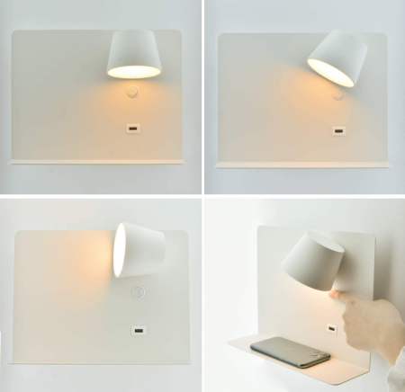 Aplica LED BarcelonaLED, alba, încărcare USB, 6W, alb cald 2700K [2]