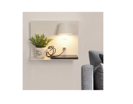 Corpuri iluminat - Aplica LED BarcelonaLED, alba, încărcare USB, 6W, alb cald 2700K