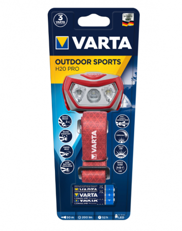 Lanterna LED frontala Varta H20 PRO, dimabila, 200 lm, lumina alba si rosie, IPX4, baterii incluse 3xAAA [2]