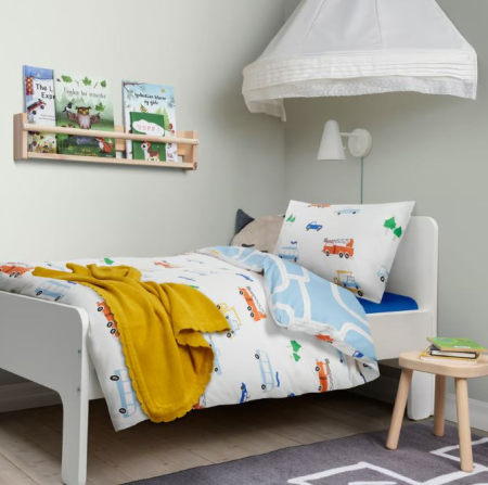 Lenjerie de pat pentru copii BERGFINK, husa pilota 150x200 + fata perna 50x80, model masini [3]