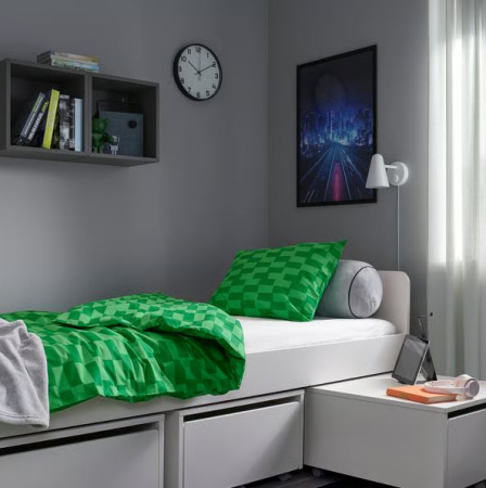 Lenjerie de pat pentru copii BLASKATA, husa pilota 150x200 + fata perna 50x80, verde [6]