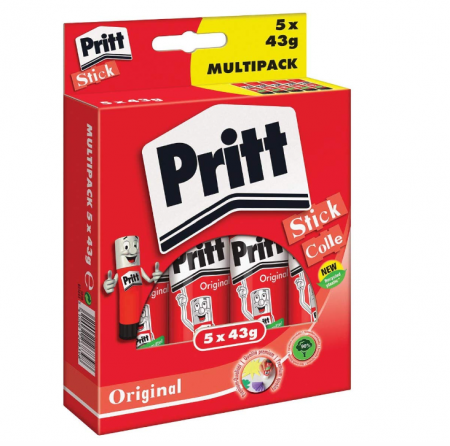 Rechizite si papetarie pentru copii - Lipici solid Pritt 1445029, tub 43 g, pachet de 5