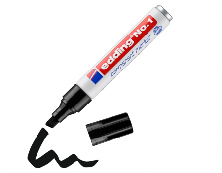 Birotica & Papetarie - Marker permanent Edding No. 1, corp aluminiu, varf retezat, 1-5 mm, negru