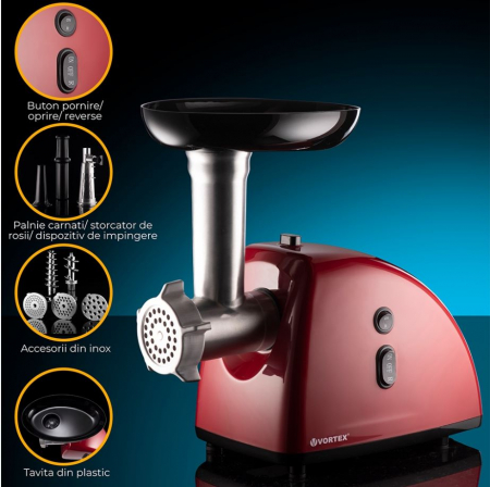 Masina de tocat carne VORTEX VO4018RD, 1kg/min, 1600W, accesoriu suc de rosii/carnati [6]