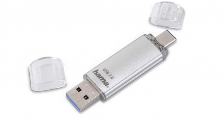 PC, Periferice & Software - Memorie USB 128 GB Hama cu USB 3.0 & USB 3.1 de tip C, argintiu