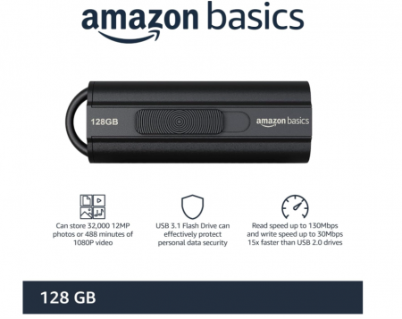 Memorie USB 3.1 de 128 GB Amazon Basics, 130 MB/s, negru [2]
