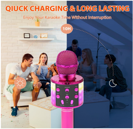 Microfon fara fir pentru karaoke Fede pentru copii, roz [4]
