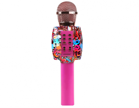 Microfon Karaoke Bluetooth DYNASONIC, fără fir cu lumini LED, roz [1]