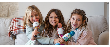 Microfon Karaoke Bluetooth DYNASONIC, fără fir cu lumini LED, roz [2]