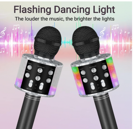 Microfon wireless Karaoke Ankuka, pentru copii cu lumini LED, negru [3]