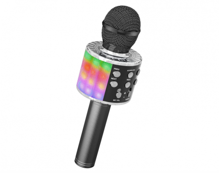 Playere, Boxe & Casti - Microfon wireless Karaoke Ankuka, pentru copii cu lumini LED, negru
