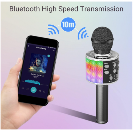 Microfon wireless Karaoke Ankuka, pentru copii cu lumini LED, negru [5]