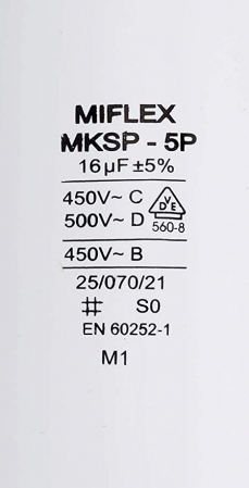 Miflex - Condensator pornire motor 16μF 450V 40x78mm [2]