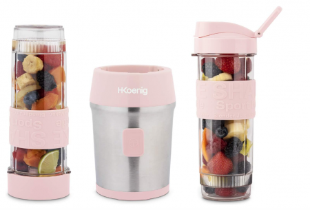 Mini blender portabil H.Koenig SMOO12, 570 ml, 300 W, 2 sticle, roz [5]
