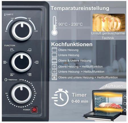 Mini-Cuptor electric OptimumX, 20 L, 1380 W, negru [6]