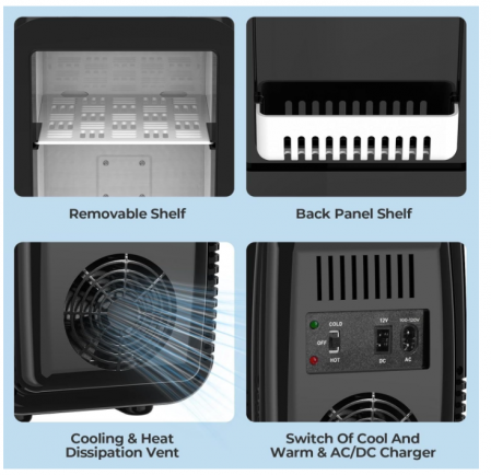 Mini frigider YASHE de 4 litri/6 doze, 220 V AC/12 V DC, negru [8]