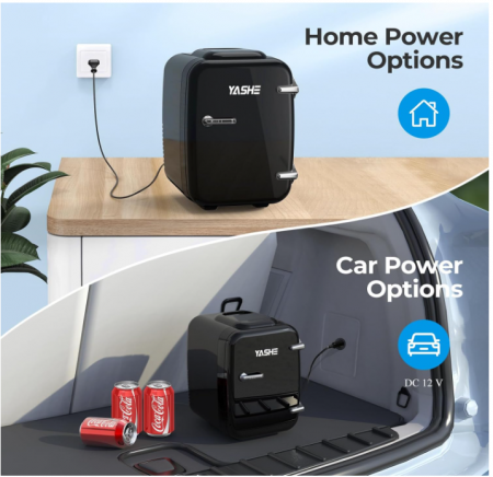 Mini frigider YASHE de 4 litri/6 doze, 220 V AC/12 V DC, negru [4]