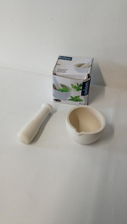 Mojar/Mortar din Ceramica cu Pistil ORION, Alb, Diametru 8,5 cm [1]