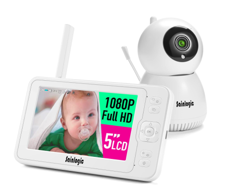 Camera copilului - Monitor video pentru bebelusi Sainlogic, 1080P FHD, alb