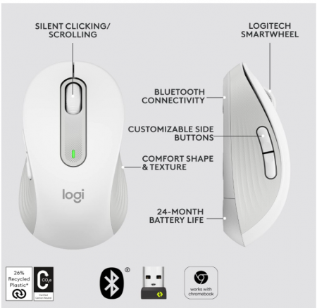 Mouse fără fir Logitech Signature M650 L, alb [7]