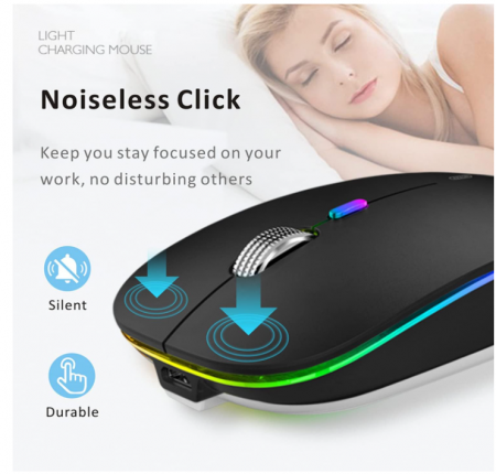 Mouse fără fir Uiosmuph G12, silențios LED 2.4G, reîncărcabil, receptor Nano USB, 1600 DPI [6]