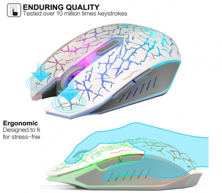 Mouse fără fir VEGCOO C12, reincarcabil, silențios, cu 2,4 GHz, până la 2400 DPI, alb [5]