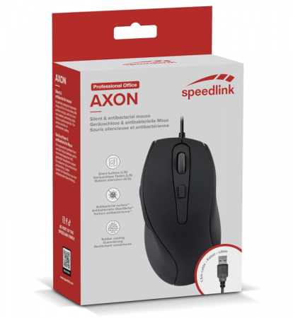 Mouse optic silențios Speedlink AXON cu cablu și suprafață antibacteriană, până la 2400 dpi, negru [6]