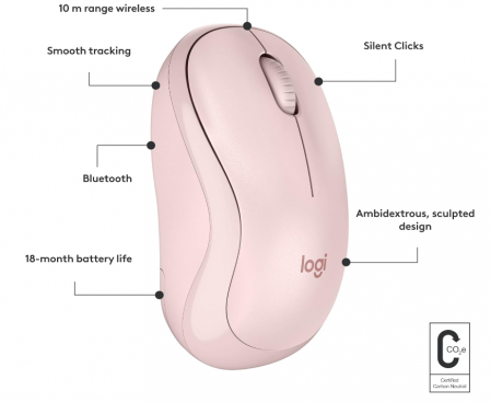 Mouse silențios wireless cu Bluetooth Logitech M240, roz [7]