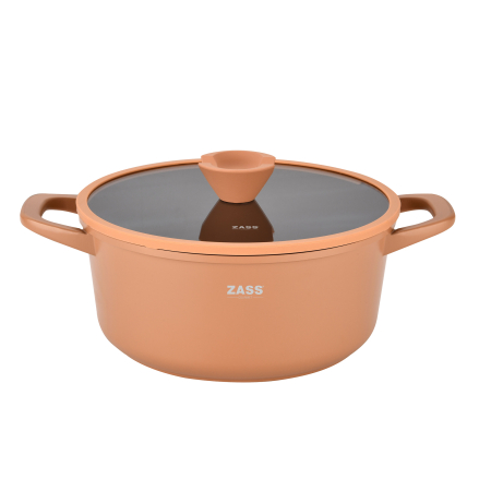 TOATE PRODUSELE - Oală din aluminiu turnat sub presiune, acoperire ceramică, capac sticlă, 24 cm, ZG-ACS14 Teracotta