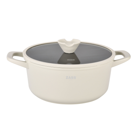 TOATE PRODUSELE - OALA DIN ALUMINIU TURNAT SUB PRESIUNE SI ACOPERIRE CERAMICA CU CAPAC DIN STICLA ? 28 CM ? ZG-ACS 15 CREM