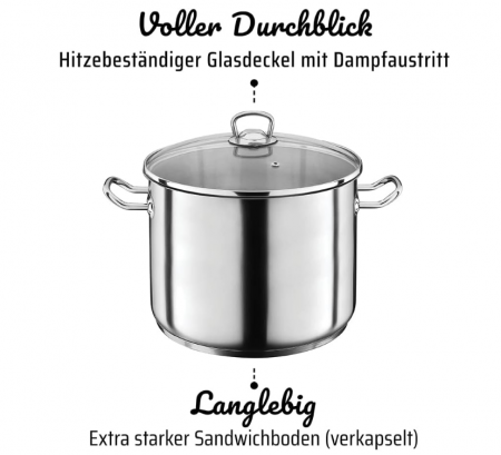 Oală profesională mare GSW pentru supă, paste, oțel inoxidabil, 28 cm, 15 litri [6]