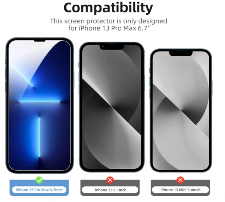 Pachet 3 folii de protectie ecran NEW'C pentru iPhone 13 Pro Max, iPhone 14 Plus (6,7") din sticlă securizată [4]