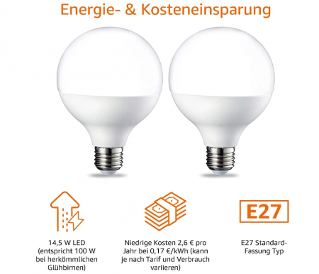 Pachet de 2 becuri LED cu șurub Edison 14,5 W (echivalent 100 W) alb cald [2]