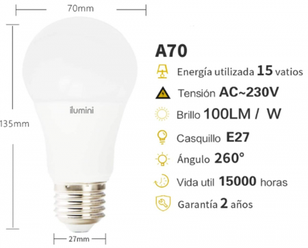 Pachet de 5 Becuri LED A70 Standard E27 15W [4]