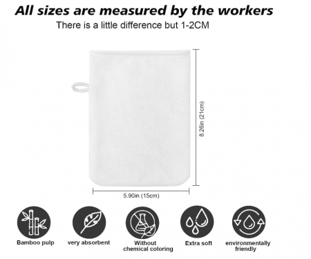 Pachet de 9 mănuși de baie PHOGARY din microfibră, 15x20 cm, alb [2]