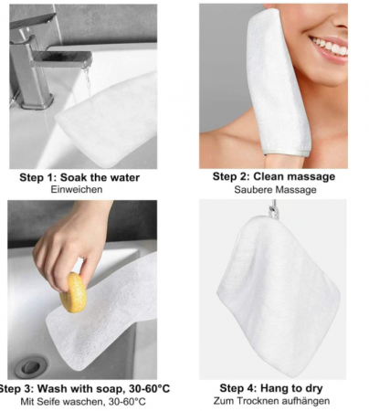 Pachet de 9 mănuși de baie PHOGARY din microfibră, 15x20 cm, alb [5]