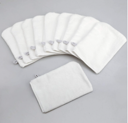 Pachet de 9 mănuși de baie PHOGARY din microfibră, 15x20 cm, alb [3]