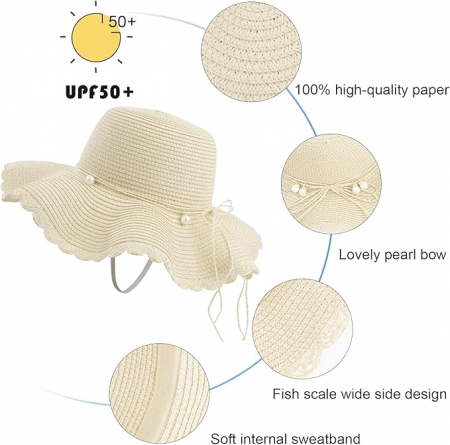 Pălărie de soare din paie pentru femei MoonSing, pliabilă, protecție UV [4]