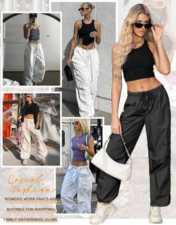 Pantaloni cargo pentru femei Yuson, oversized, negru, M [3]