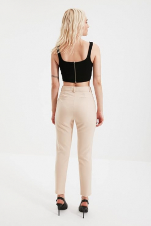 Pantaloni lungi pentru femei Trendyol Stone Cigarette, bej, 40 [3]