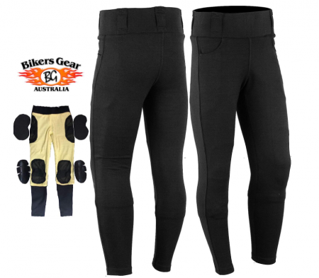 Pantaloni negri pentru motociclete, jambiere femei Bikers Gear Australia, marimea 8, căptușite cu Kevlar, cu protecție CE detașabilă, Negru [1]