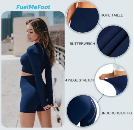Pantaloni scurți cu talie înaltă pentru damă FuelMeFoot, albastru, L-XL [1]