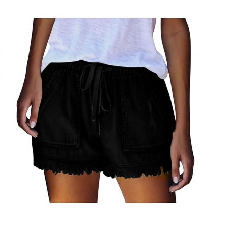 Fashion - Pantaloni scurți din denim pentru femei AOREUGL, casual, negru, M