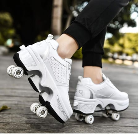 Pantofi cu roti Deformation Roller Skates, patine cu rotile pentru copii, alb, EU 39 [4]
