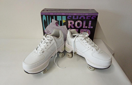 Pantofi cu roti Deformation Roller Skates, patine cu rotile pentru copii, alb, EU 39 [1]